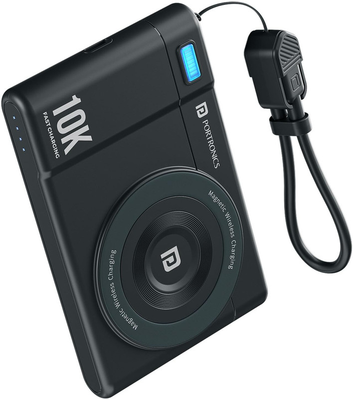 Portronics 10000 mAh 22.5 W Wireless Compact Pocket Size Power Bank(Black, Lithium Polymer, Fast Charging for Mobile)