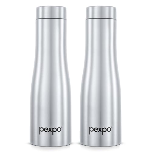 Go24 pexpo Monaco 1000 ISI Certified Stainless Steel Sports/Fridge Water Bottle, 970ml, Silver, Pack of 2 | Eco friendly | BPA Free | Water Bottle for Office, Gym, School, Yoga, Trekking, Adults&Kids