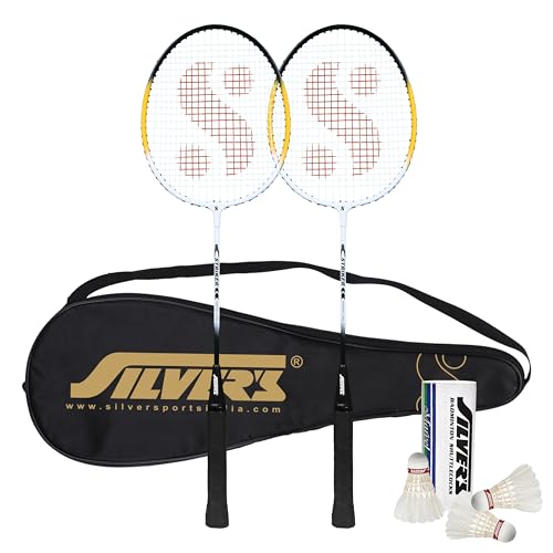 Silver’s Aluminium Stricker Badminton Kit (2 Racquets with Full Cover, 1 Box Feather Shuttlecock Pack of 3)(Yellow/White)