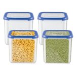 MILTON Stacko 360° Plastic Storage Container (8) Set of 4, 4.13 Litres Each, Blue | Storage Jar | Air Tight | Kitchen Organiser | Container Set | Refrigerator Safe | BPA Free | Stackable | Modular
