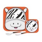 Cello Kids Meal Melamine Dinner Set with Zebra Print | Safe and hygenic for Kids to use | Attractive and Long Lasting Designs | Break Resistant | Orange, Set of 4