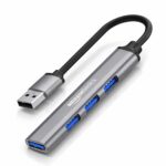 Amazon Basics 4-in-1 Hub Multiport Adapter, USB Hub with Aluminium Shell, 1 x USB 3.0 & 3 x USB 2.0 for PC, MacBook, Mac mini, iMac, Tablet, and Mobile Phones