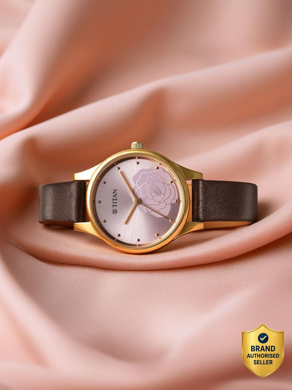 Titan Titan Karishma Pink Dial Brown Leather Strap Analog Watch – For Women
