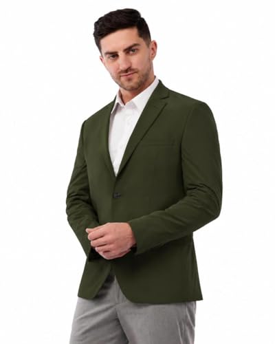 SaintX Men’s Premium 4-Way Comfy Stretch Sunscreen Blazer | Light Weight, Designed for Summers | Fully Lined | Comfort able Slim Fit | Wrinkle Resistant & Formal Signature Coat (JK11_Olive_50)