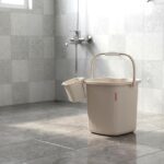 Modware Square Ribbon Plastic Bucket Set with Mug | 25L Brown Bathroom Bucket with Handle + 1.5L Mug | Heavy-Duty Polypropylene + Co-Polymer | Stylish & Durable Bath Set (Cream 25 L)
