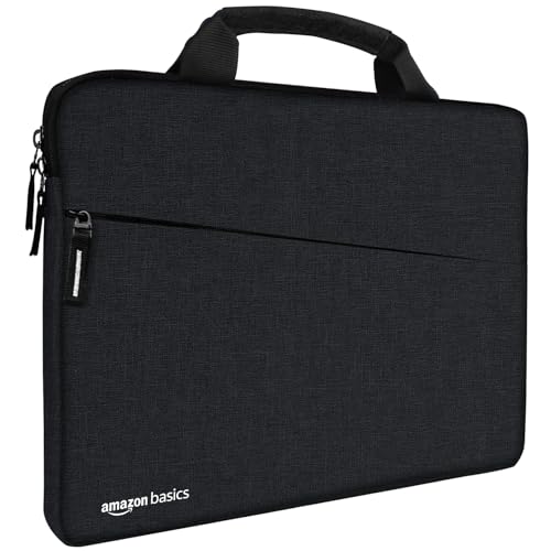 Amazon Basics Laptop Bag Sleeve Case Cover Pouch with Handle for Men & Women | 14.1 Inch Laptop with Padded Laptop Compartment | Zipper Closure | Water Repellent Nylon Fabric (Black) (AB47)