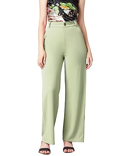 KOTTY Women’s High Rise Cotton Blend Relaxed Fit Trousers Sage Green