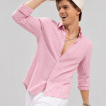 Lyphy Men Striped Casual Pink Shirt