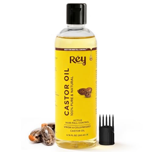 Rey Naturals Cold Pressed Castor Oil | 100% Pure Extra Virgin Oil | For Fast Hair Growth, Thicker Eyebrows, Eyelashes & Skin Care | 200ml | For Men & Women