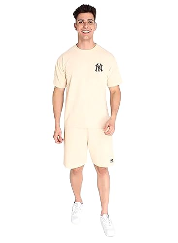 ELLITI Cotton Blend Casual Round Neck Printed T-Shirt and Shorts Set, Men’s Pyjama cod set for men, Sleepwear & Loungewear,Summer Night Wear,Night Suit,Night Dress,Beach Weaver Suit For Men(Cream,XXL)