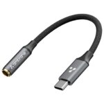 Ambrane Type C to 3.5mm Audio Jack Converter with DAC Headphone Adapter, Connector Cable for iPhone 16/15 Series, Samsung, OnePlus, Google Pixel, Laptops, Other Devices (AOTG-CX3, Black)