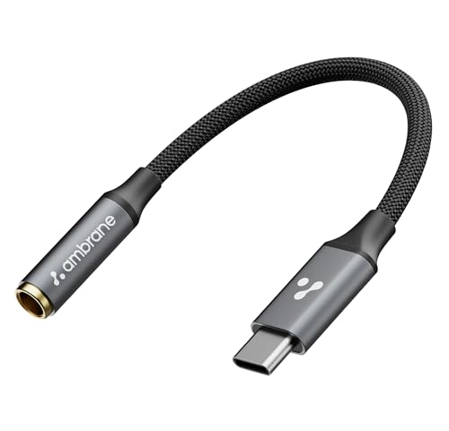Ambrane Type C to 3.5mm Audio Jack Converter with DAC Headphone Adapter, Connector Cable for iPhone 16/15 Series, Samsung, OnePlus, Google Pixel, Laptops, Other Devices (AOTG-CX3, Black)