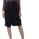 Tokyo Talkies Women Navy Blue Solid Straight Skirt with Belt