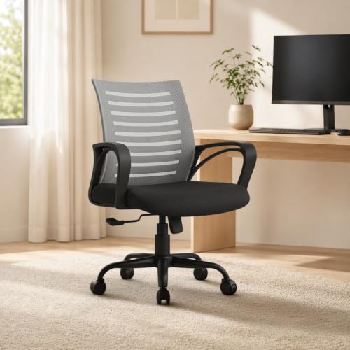 INNOWIN Mini Jazz Mesh Mid-Back Ergonomic Home Office Chair | 3-Years Limited Warranty Included | Tilting & Height Adjustable Mechanism, Heavy Duty Metal Base | Ideal for Office Work & Study (Grey)