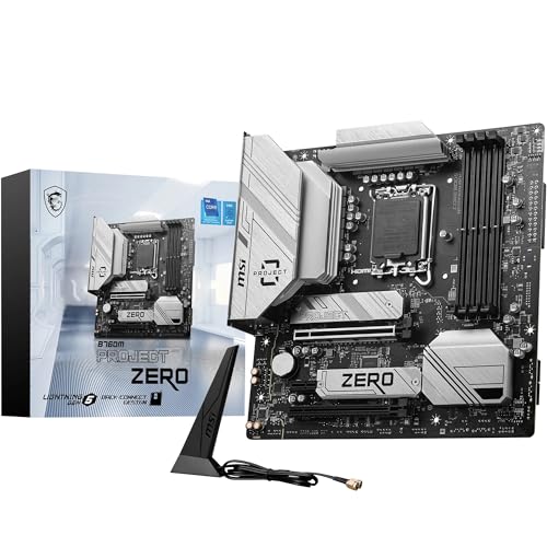 MSI B760M Project Zero, Back-Connect Micro-ATX – Supports 14th/13th/12th Gen Intel Core Processors, LGA 1700-75A DrMOS VRM, DDR5 Memory Boost 7800+MHz/OC, PCIe 5.0 x16, 2 x M.2 Gen4, Intel Wi-Fi 6E