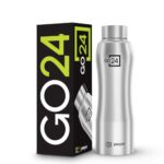 Go24 pexpo Bistro Pro ISI Certified Stainless Steel Fridge/Sports Water Bottle 750ml, Silver | Single Wall | Leakproof Water Bottle for Home, Office, Gym, School