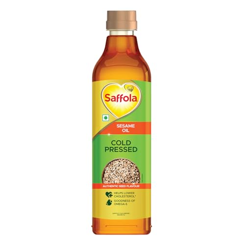 Saffola Cold Pressed Sesame Oil | Unrefined, 0 trans fat, Chemical free | Helps Lower Cholesterol, Goodness of Omega 6 & Authentic Seed Flavour | 1L Pet Bottle