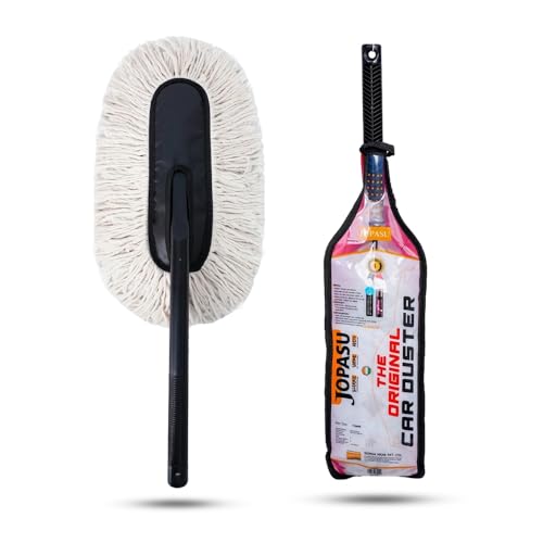 Jopasu Car Duster with Paraffin Wax-Treated Cotton Strands | Scratch-Free Dry Dust Cleaner for Cars | Lint Free Reusable Exterior Cleaning Brush