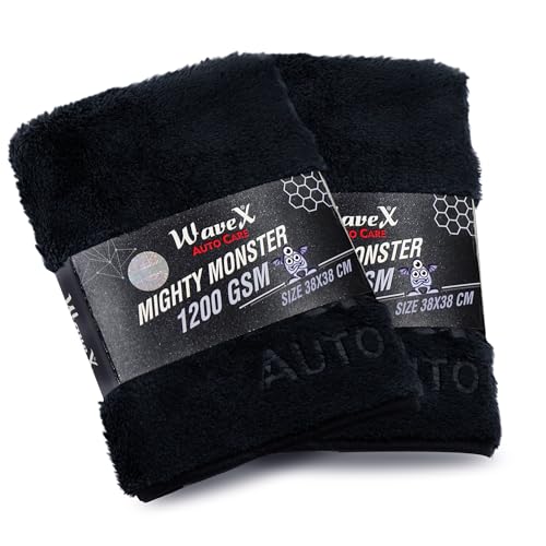 WaveX Microfiber Car Cleaning Cloths, Upgraded 1200gsm Ultra-Thick Cars Drying Towel Microfiber Cloth for Car and Home 15” x 15″ (Pack of 2)