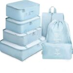 Avenux 7pcs Set Travel Organizer Packing Cubes Lightweight Travel Luggage Organizers with Laundry Bag or Toiletry Bag Laundry Organiser (Blue, 7 PCS)