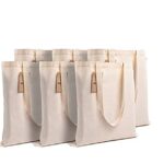 Amazon Brand – Eono 100% Cotton Canvas Tote Bags (6 Pack, 16.5 x 14.9 in) | Reusable Grocery & Shopping Bags | 15kg Capacity | Totes for DIY Painting, Crafts, Office, College & Return Gifts | Natural