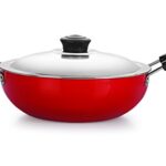 Nirlon Non-Stick Aluminium Kadhai, 3 litres, Red/Black