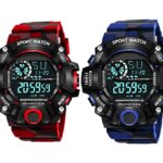 FROZIL Plastic Digital Watch – Shockproof Multi-Functional Automatic Army Red Blue Color Strap Waterproof Digital Sports Combo Watch for Men & Kids Pack of-2