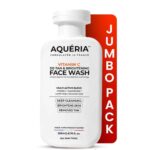 Aqueria Jumbo 200ml Face Wash For De-Tan & Brightening Vitamin C | With Lactic Acid & Niacinamide | Deep Cleansing Face Cleanser for Tan Removal, Pigmentation, Dark Spots, Dull & Uneven Skin Tone | Brightens Skin & Gently Exfoliates | Non-Drying Formula for All Skin Types | 3 Month Pack | Men & Women Gentle Cleanser