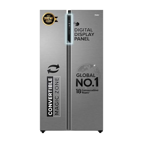 Haier 596 L 3 Star Frost Free Expert Inverter 2-Door Side by Side Refrigerator (HES-690SS, Shiny Silver, Magic Convertible, Deo Fresh Technology, 2026 Model)