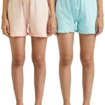 Amazon Brand – Symbol Women’s Cotton Blend Regular Fit Lounge Shorts (Combo Pack of 2) (SHR-03 Cont_Peach & Blue_XL)