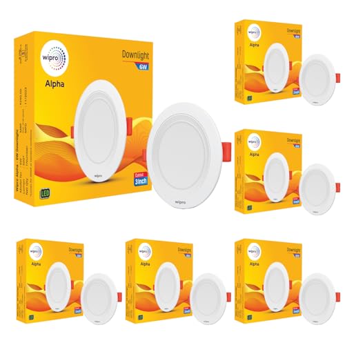 Wipro 6W Alpha Downlight for Junction Box | Red |3 inch Cutout, 22mm Height| Surge Protection Upto 350 VA | High Voltage Protection Upto 4KV | Pack of 6