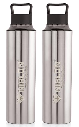 NIRLON Eco Pure Single Wall Stainless Steel Water Bottle, Water Bottles For Fridge Pack of 2|Leak Proof|Office|Gym Bottle|Home|Kitchen|Hiking|Treking Bottle|Travel Bottle [Black Color|900ml]