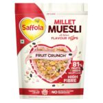 Saffola Millet Muesli with Crunchy Flavour Pops & High Fibre | 650g | Fruit Crunch | 81% Fruits, Seeds & More | Power of Millet | Goodness of 5: Protein, Fibre, Vitamins, Iron & Jowar