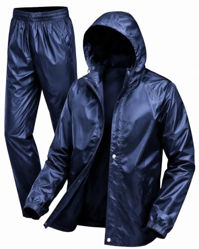 Mens Raincoat Suit with Pant Set Luxova Series | Waterproof Lightweight Breathable Rain Wear | Waterproof Zipper Raincoat for men waterproof (IN, Alpha, 2XL, Evorique Blue)