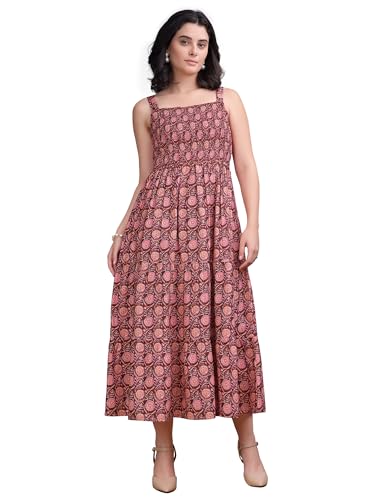 PURVAJA Women’s Square Neck Cotton Dress(Floe-191-M_Maroon)
