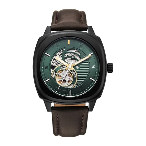 Fastrack Automatics 3.0 Analog with Dark Green Dial Dark Brown Genuine Leather Strap Watch for Men – 3333NL01