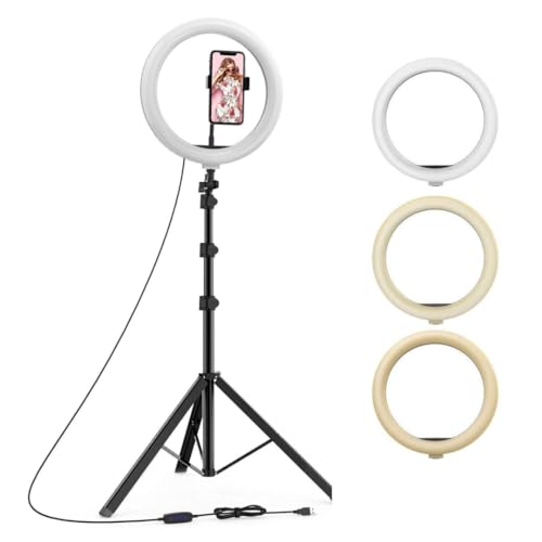 Tygot 10 Inches Big LED Ring Light for Camera, Phone, tiktok, YouTube, Video Shooting and Makeup, 10″ inch Ring Light with 7 Feet Long Foldable and Lightweight Tripod Stand