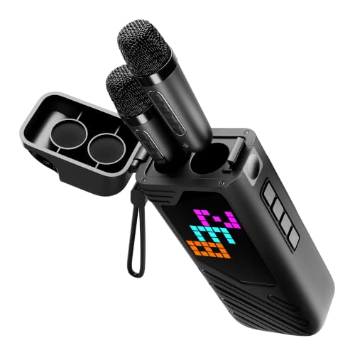 Zebronics Music Bomb X50 Bluetooth Speaker, 20W RMS, Up to 7h Playback, 4000mAh, Dual Wireless Mics + Holder, Karaoke & Voice Changer, 17 Animations LED Pixel Display, BT v5.3, TWS, Type-C (Black)