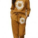 White Button new Girls sunflower Daisy Print Flax Cotton Co-ord Set – Breathable Summer 2-Piece Outfit