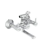 Eauset Plus Brass Bath Mixer with Crutch | Wall Mounted Hot & Cold Bath Shower Mixer Tap | Leak Resistant Bathroom Faucet | Adjustable Hot Limit | Polished Finish