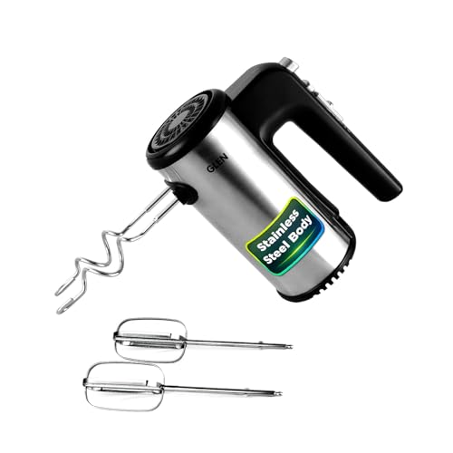 Glen Electric Hand Mixer With Detachable Beater & Dough Kneader Hook|For Quick Mixing, Whisking, Whipping Cream, Cake & Eggs|200W|Safety Eject Feature, 5 Speed Setting, Turbo mode – Black/Grey