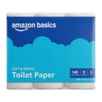 Amazon brand- Amazon Basics 3 ply Toilet tissue Paper Roll 1260 pulls | 140 pulls x 9 Rolls| Soft & Gentle| Chemical-Free