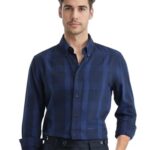 RARE RABBIT Men’s Regular Fit Long Sleeve Checked Shirt Navy