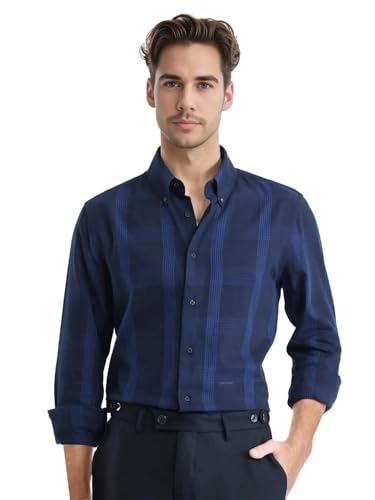 RARE RABBIT Men’s Regular Fit Long Sleeve Checked Shirt Navy