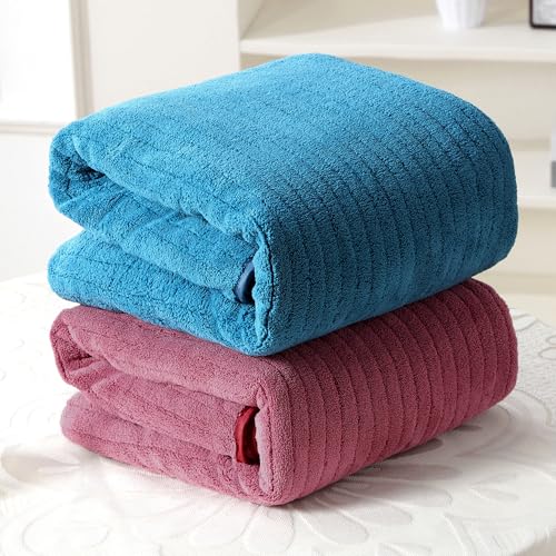 Story@Home 2 x Towels for Bath Large Size 400 GSM Microfiber, Blue & Pink
