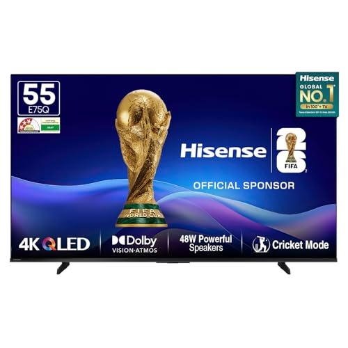 Hisense 139 cm (55 Inches) 4K Ultra HD Smart QLED TV 55E75Q | E75Q Series | 48W Powerful Speakers | Dolby Atmos & HDR10+ | ALLM, VRR & Game Mode | Cricket Mode | AI 4K Upscaler | VIDAA OS (Black)