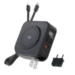 CALLMATE Explorer 18W Wireless Fast Charging 10000mAh Power Bank & Charger with Mobile Stand, USB & Type C PD Output with Built in Cable (Light-ning & Type C), AC Input(Lithium Polymer,Black)