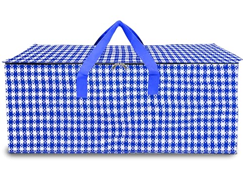 Shalimar Foldable Under Bed Storage/Duffle For Travel/Moving/Wardrobe Organizer Bag | Comfortable Handles | Water Resistant | 28.5Lx13.5Wx13.5H Inches | Pack of 1 – Blue/White