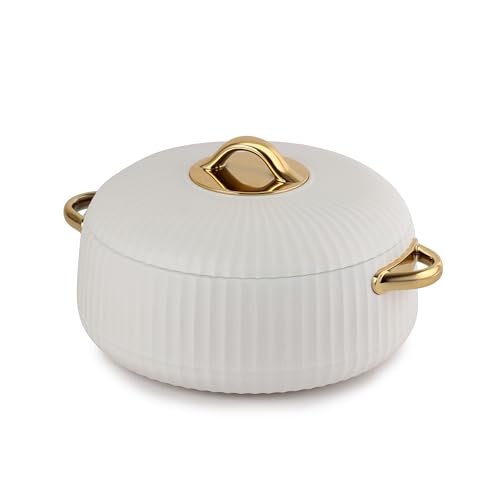 CELLO Aurum Insulated Casserole Hot Pot For Kitchen 1250 ml White | Easy to Serve Lightweight Outdoor Safe Keeps Food Hot and Warm Airtight Insulated Casserole Hot Pot Pack Set For Roti Rice Biryani