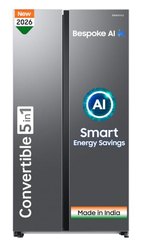 Samsung 653 L, 3 Star, Frost Free, Double Door, Convertible 5-in-1 Digital Inverter, Side By Side AI Enabled Smart Refrigerator with WiFi (RS76CG8003S9HL, Silver, Refined Inox)